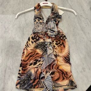 Animal Print Ruffled Halter Dress